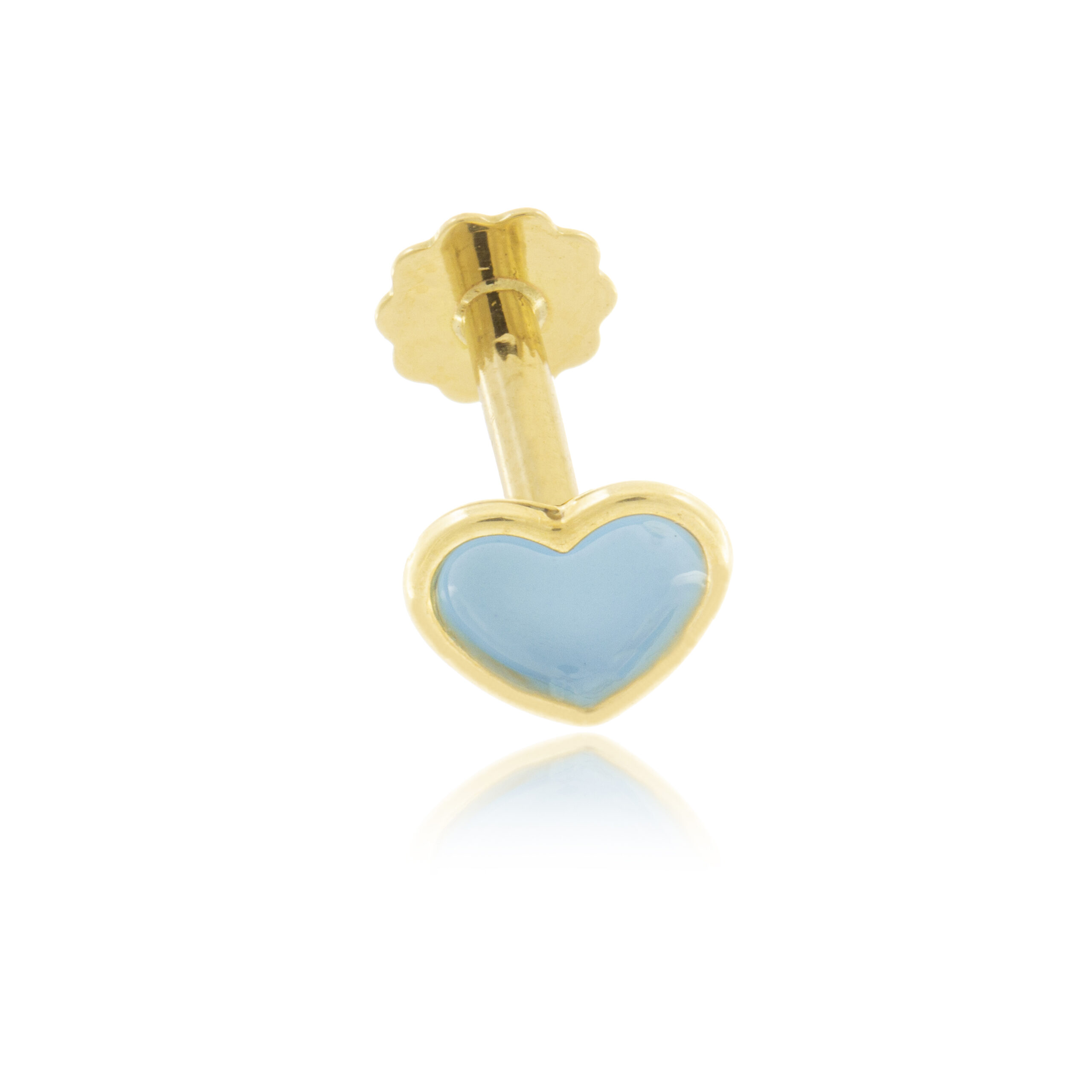 Piercing de oro 18K en forma de corazón con esmalte azul pastel