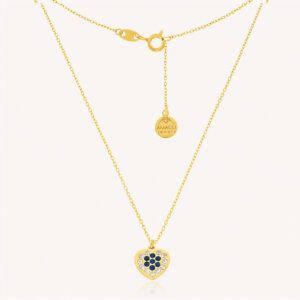 18K Gold Heart Necklace with Sapphire-Colored Zirconia