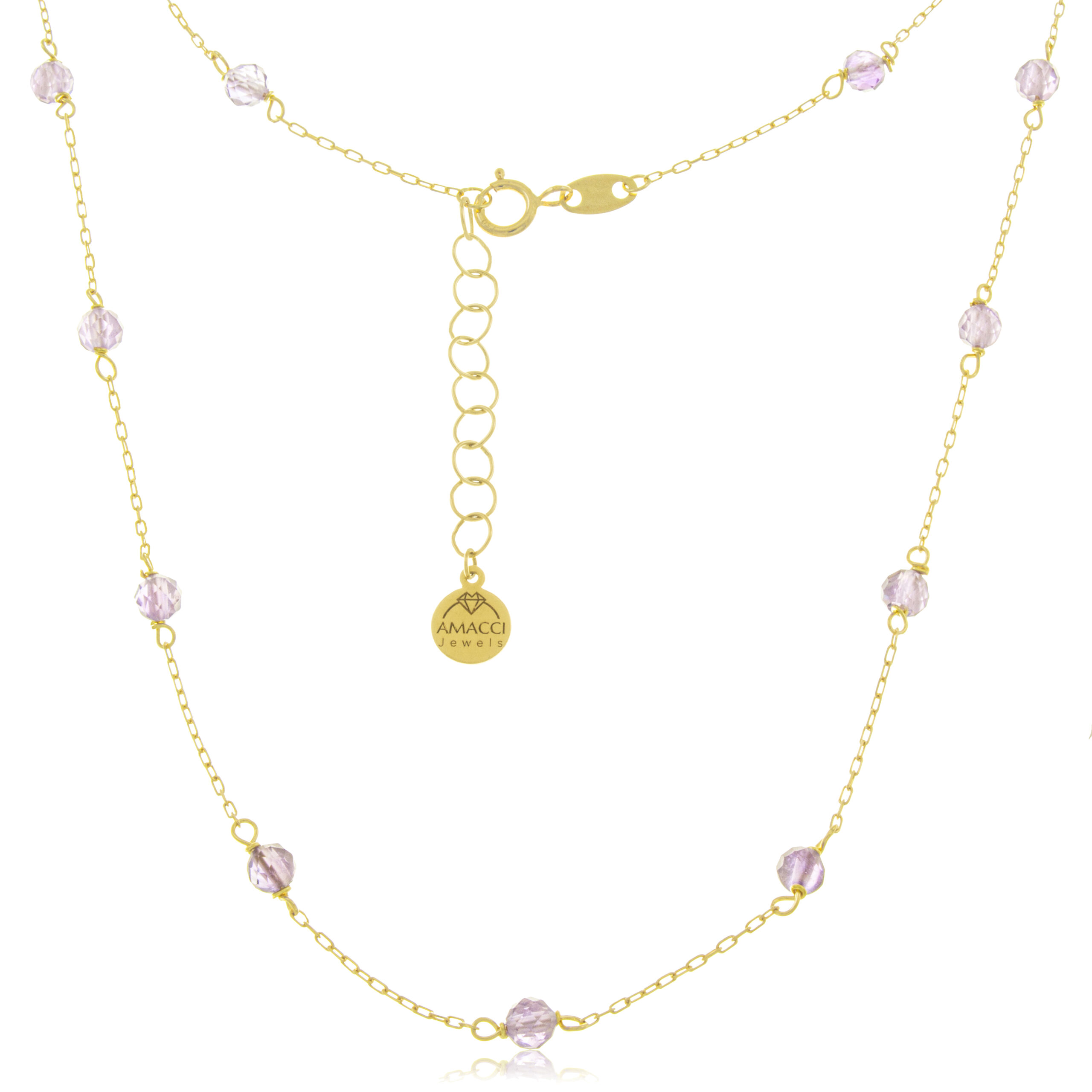 Collar de oro 18K con piedras amatistas naturales