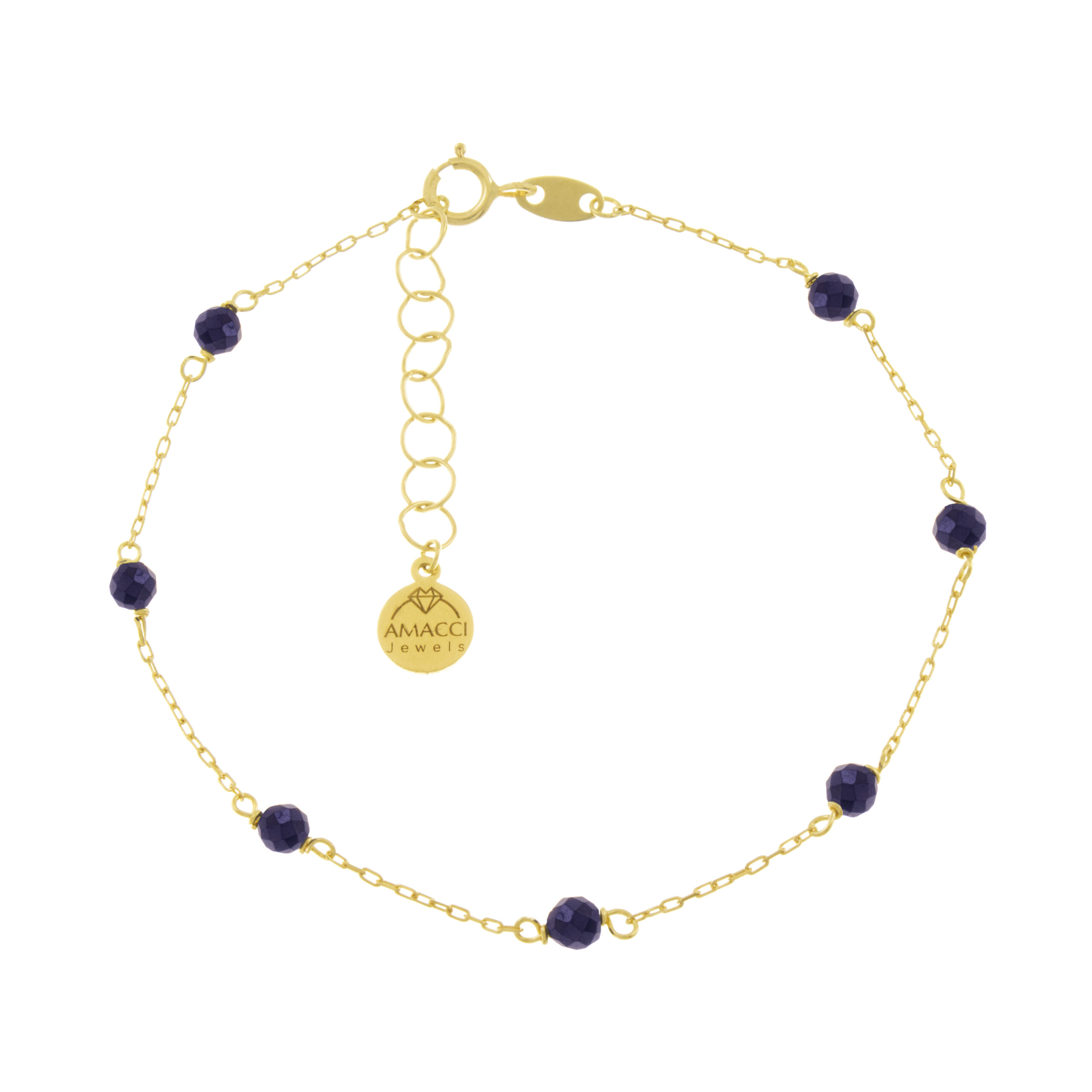 Foto producto fondo blanco pulsera oro 18 k piedras naturales lapilaszuli