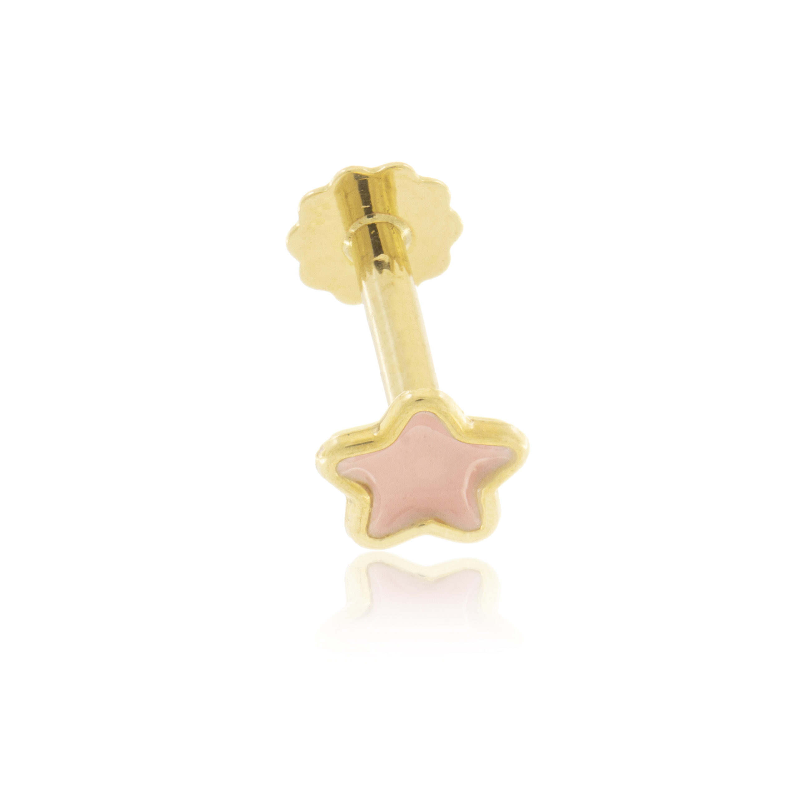 Piercing de oro 18K con forma de estrella y esmalte rosa