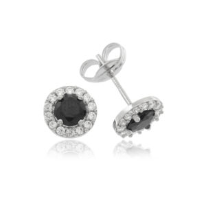 Pendientes oro blanco 18k con circonita negra