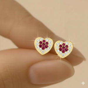 Pendientes Corazón con circonitas Rubí en Oro 18k