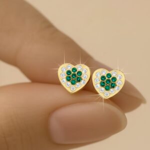 Pendientes Corazón con circonitas Esmeralda en Oro 18k