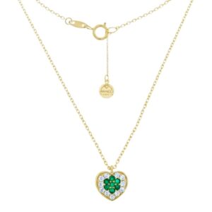 Collar Corazón con Circonitas color Emeralda en Oro 18 k