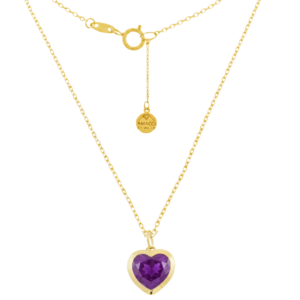 Collar Corazón con Piedra Rubí & Jade Púrpura de Oro 18k