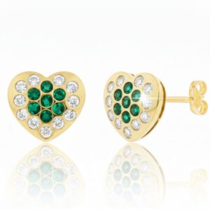 Pendientes de oro 18k con forma de corazón y circonita esmeralda