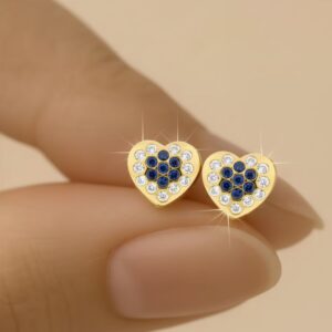 Pendientes Corazón con circonitas Zafiro en Oro 18k