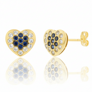 Pendientes Corazón con circonitas Zafiro en Oro 18k
