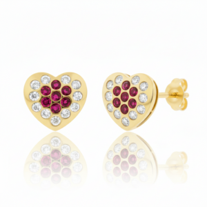 Pendientes Corazón con circonitas Rubí en Oro 18k